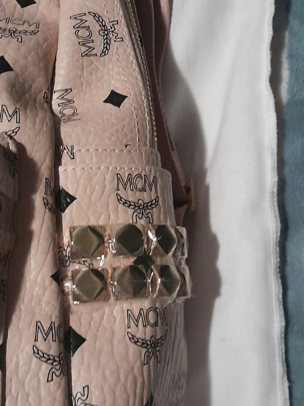 MCM Blush Pink Logo-Print Backpack with Gold Hardware - Picture 5 of 7